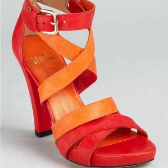 ~Stuart Weitzman NEW Sandals Excess Strappy Color Block In Red sz 8.5 leather - Picture 5 of 11